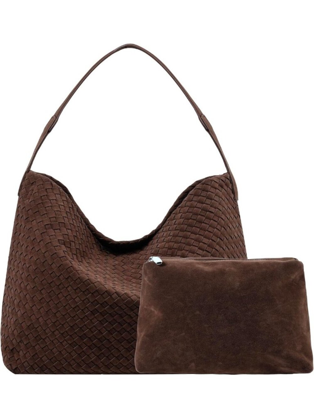 Vintage Leather Woven Tote Bag, Suede Hobo Crossbody, Large Slouchy Handbag